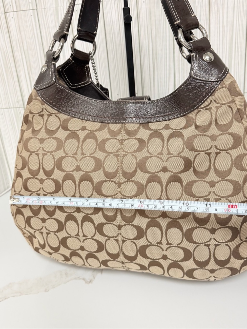 Coach Brown Signature Shoulder Bag with Dark Brown Leather Trim - Picture 15 of 16
